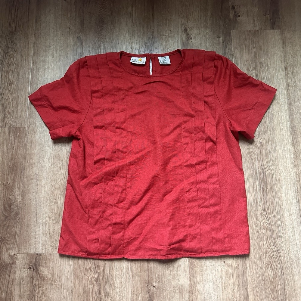 Liz Claiborne Linen Cotton Red Short Sleeve Top Size 10